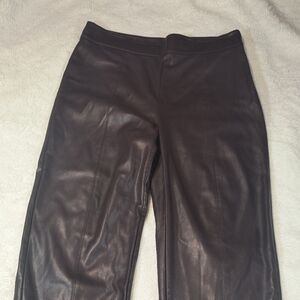 Ann Taylor Faux Leather Wide Leg Pants Size 6 Burgundy Brown High Rise Seamed